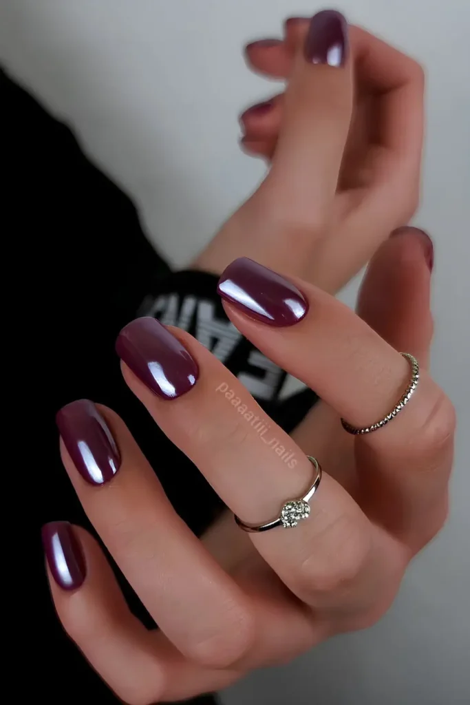 Deep Plum Chrome Nails That Shine Beautifully