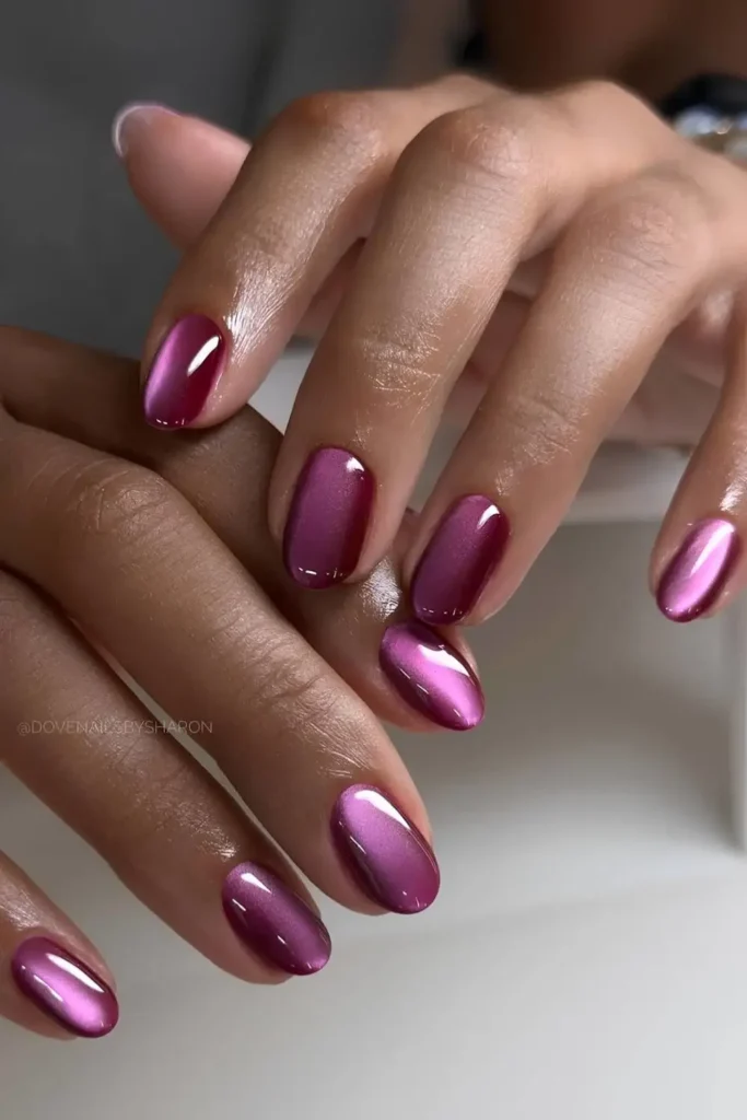 Deep Purple Cat Eye Manicure With a Magnetic Finish