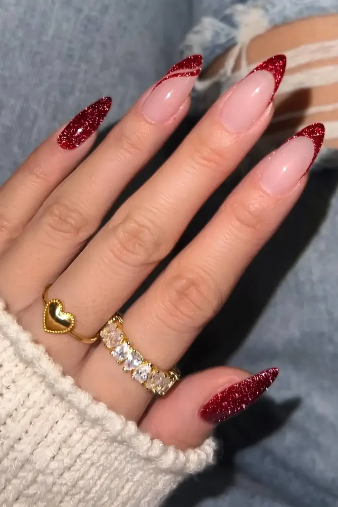 Deep Red Glitter French Manicure You'll Want to Try