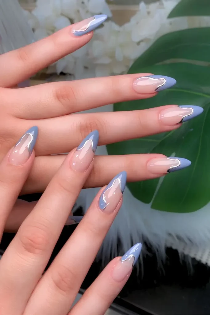 Denim Blue Abstract French Manicure for a Trendy Look