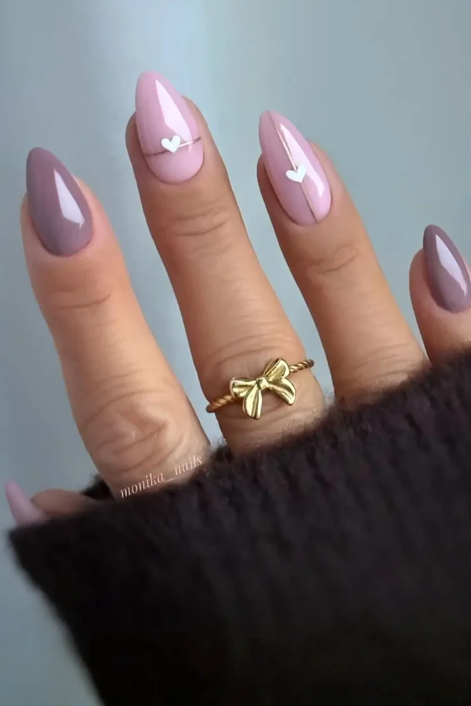 Dusty Purple Nails With Micro Heart Art for a Cute Look