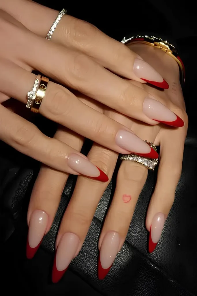 Elegant Almond Red French Manicure You'll Love