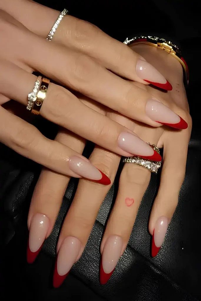 Elegant Almond Red French Manicure That Never Goes Out of Style