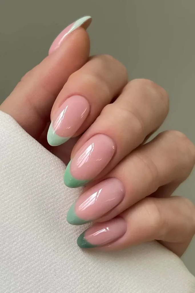 French Manicure in Different Shades of Green for a Fresh Modern Twist