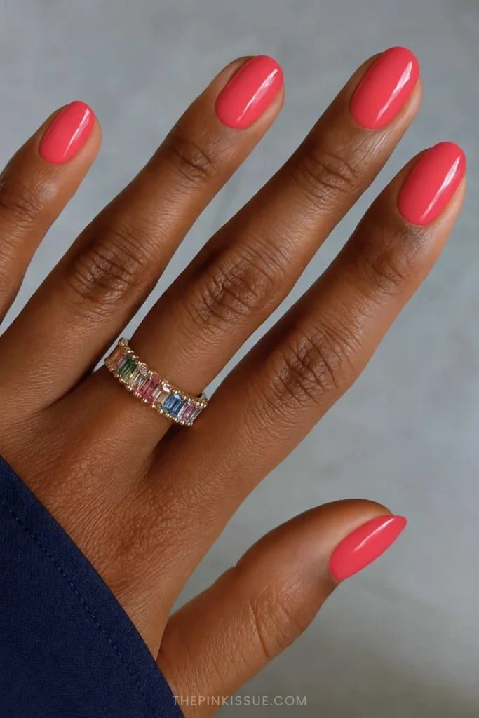 Full Coverage Coral Mani for a Bold Elegant Finish