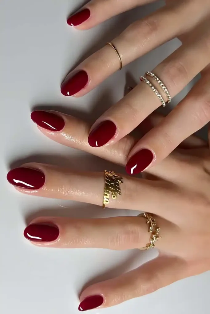 Full Coverage Wineberry Red Nails With a Rich Glossy Finish
