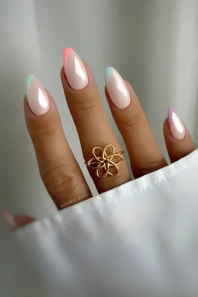 Glazed Colorful Side French Tip Nails With a Fun Modern Twist