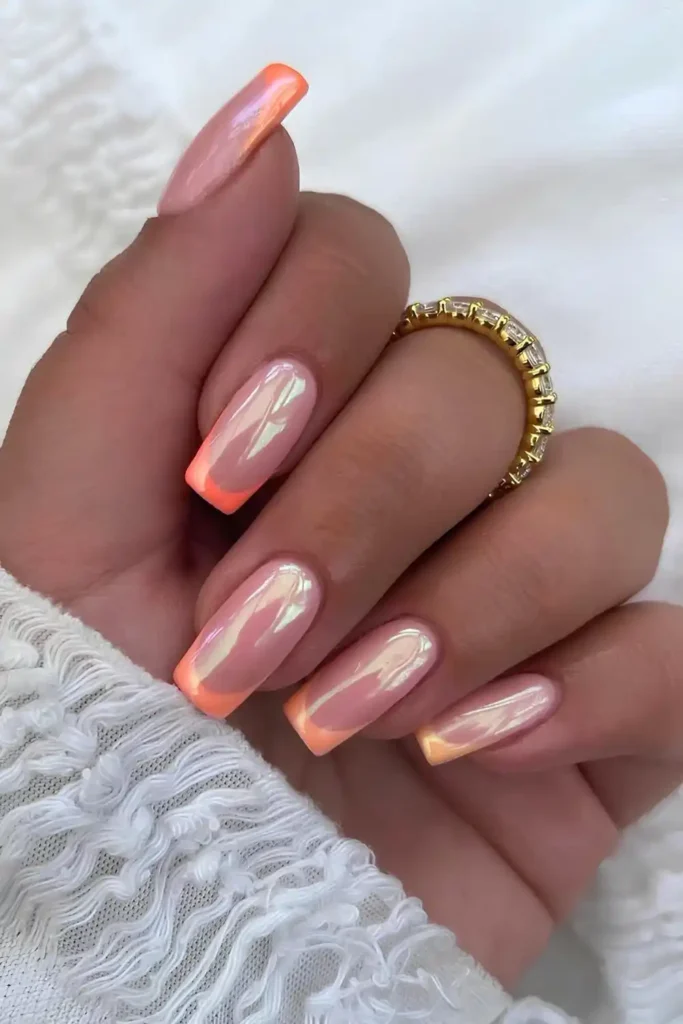 Glazed Gradient Orange French Nails With a Glossy Seamless Blend
