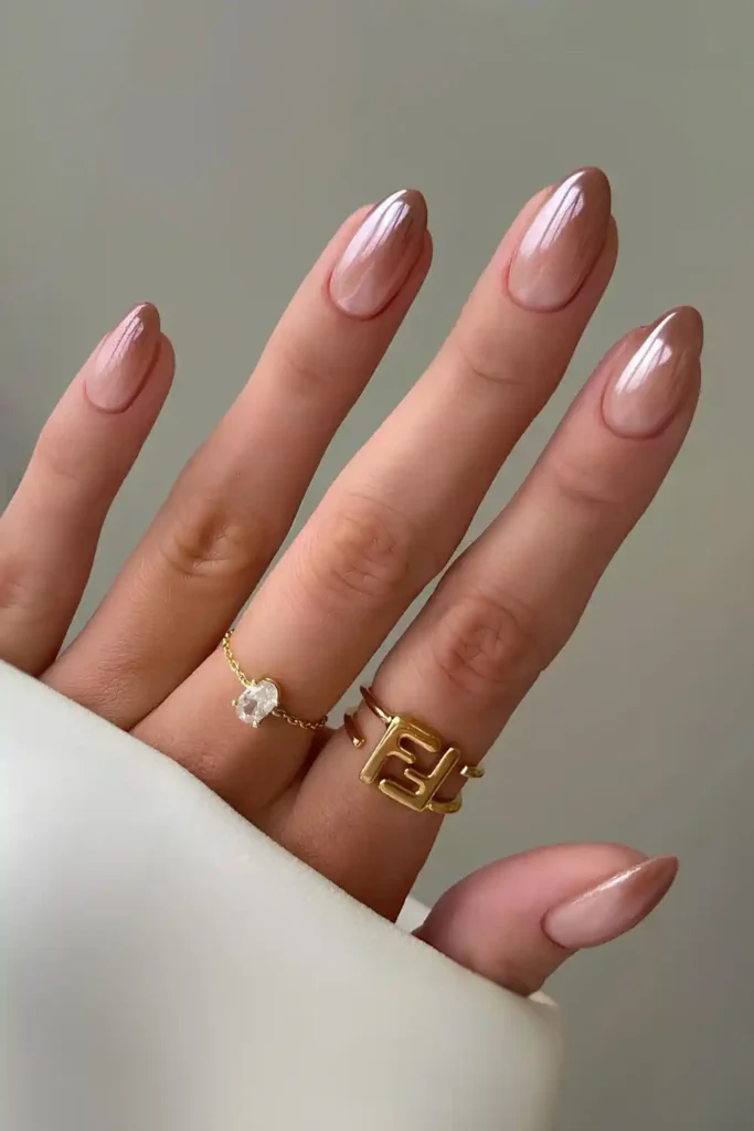 Glazed Mocha Mousse Ombre Mani With a Glossy Luxe Finish