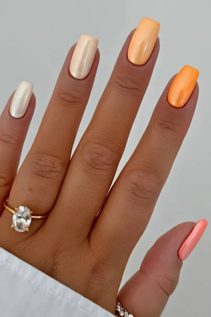 Glazed Peach Skittle Manicure You'll Want to Try This Season