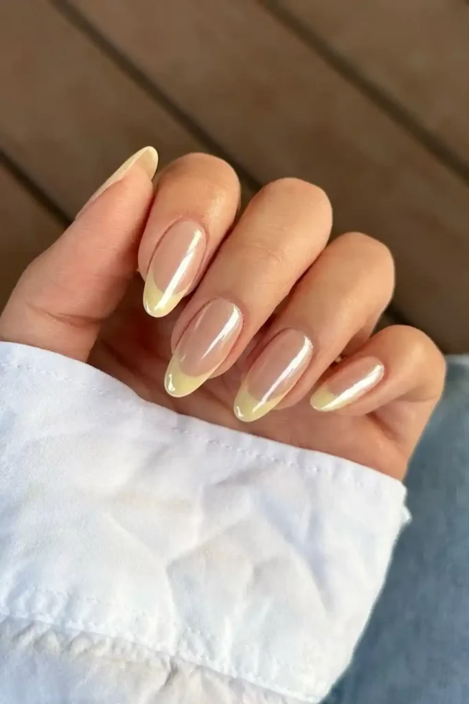 Glazed Yellow French Tip Nails for a Bright Cheerful Look