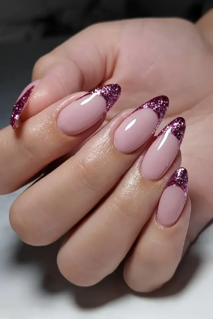 Glittery Rose Gold French Manicure That Shines Beautifully
