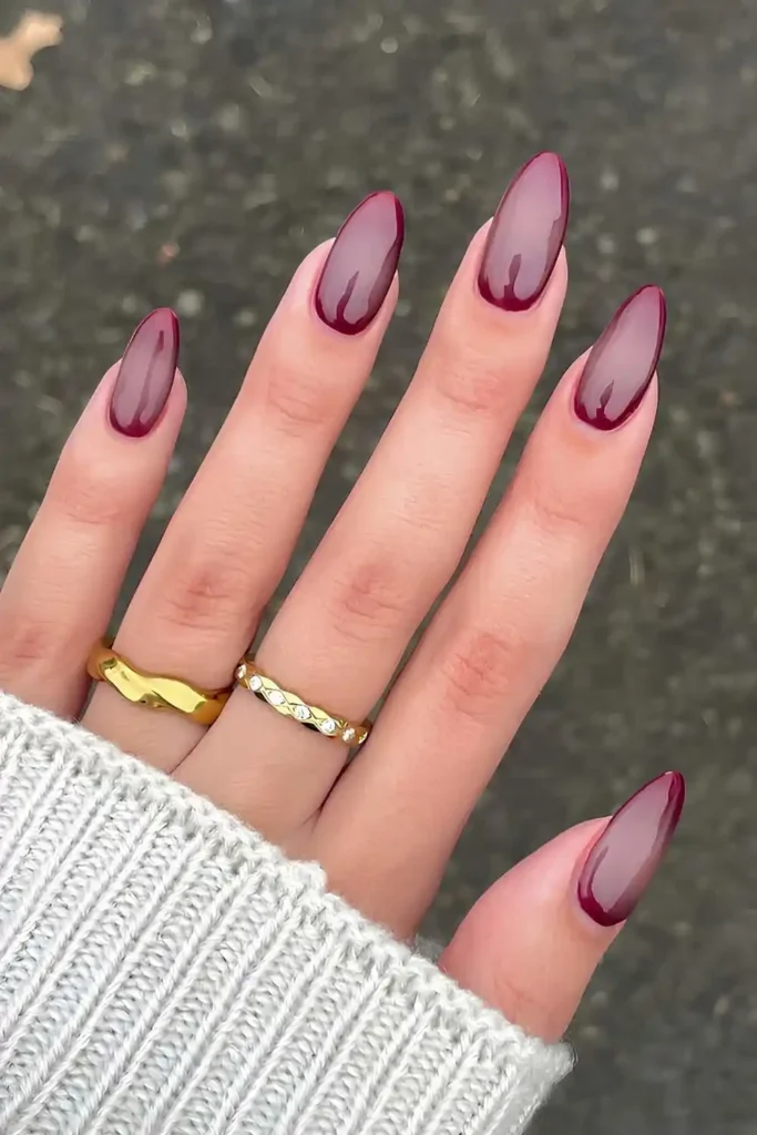 Glossy Burgundy Aura Nails That Glow Beautifully