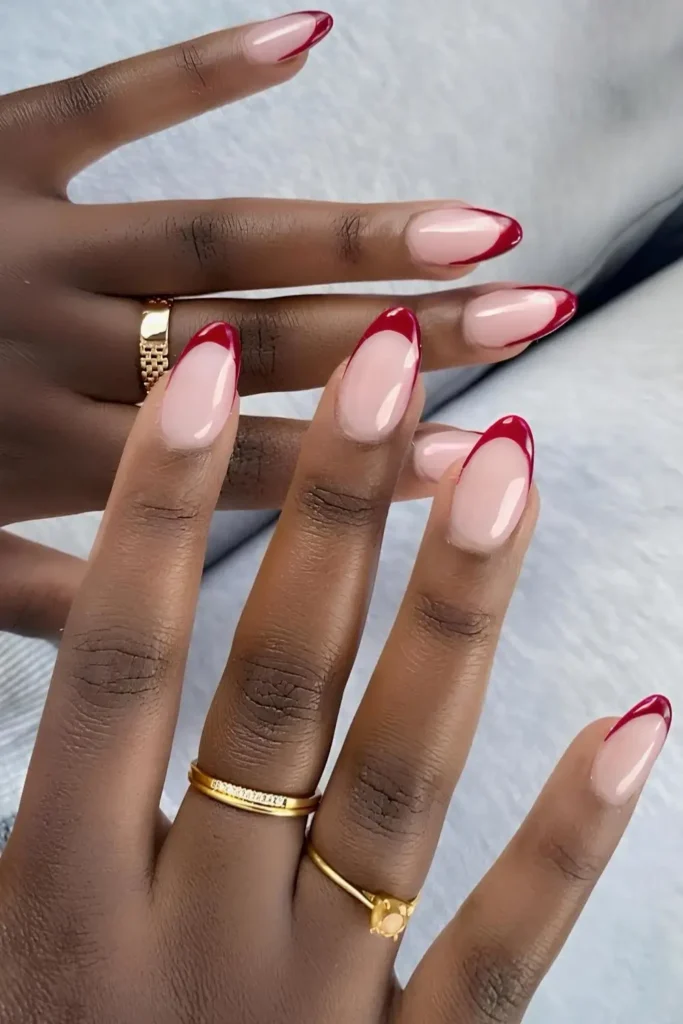 Glossy Cherry Red French Mani on a Milky Base That Looks Luxurious