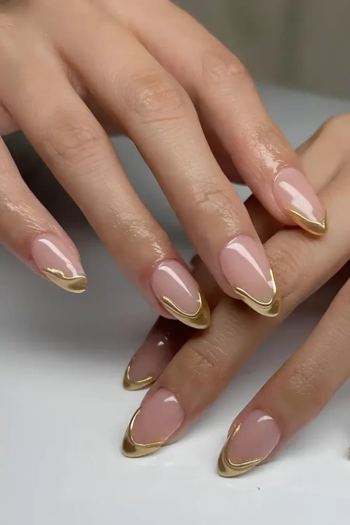 Gold French Mani With Drip Design That Stands Out Beautifully