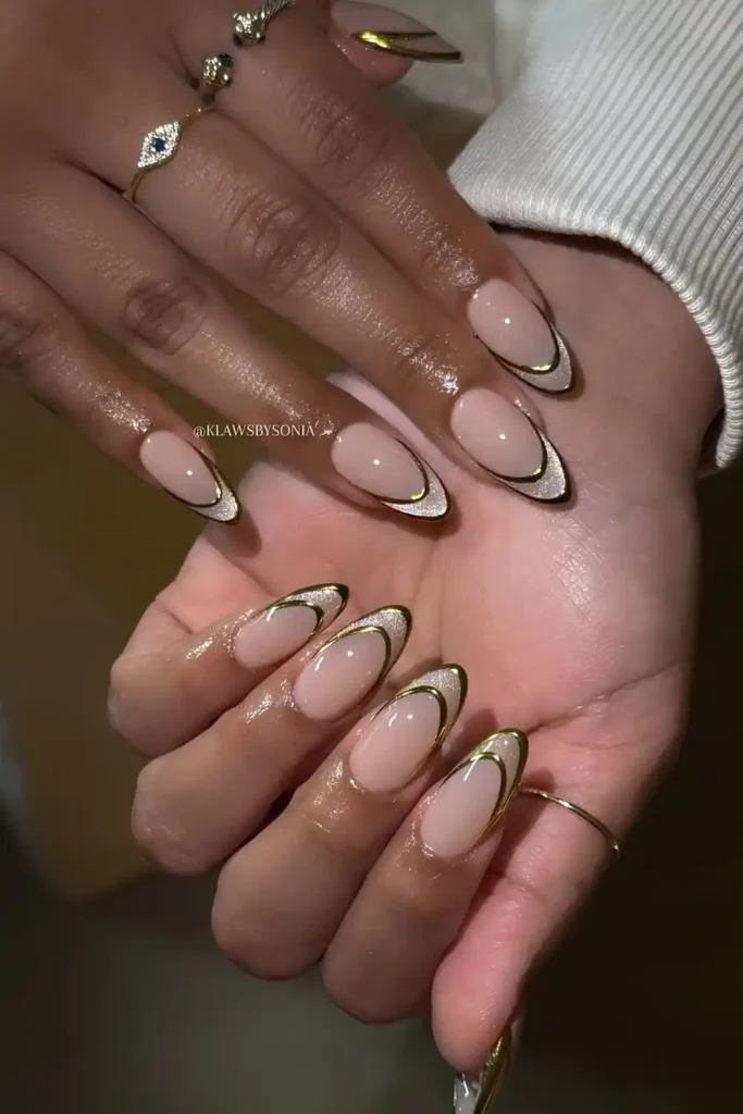 Gold Chrome Double French Tip Nails With Velvet Touch for a Luxe Finish