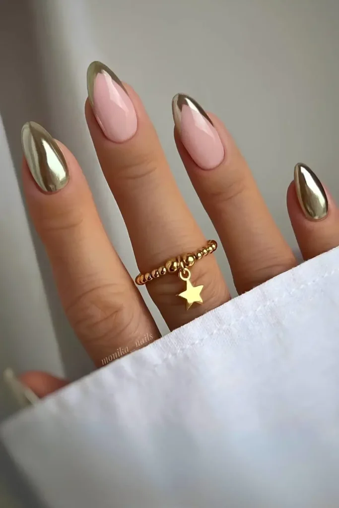 Gold Chrome Mani With Accent French Tips That Elevates Every Look