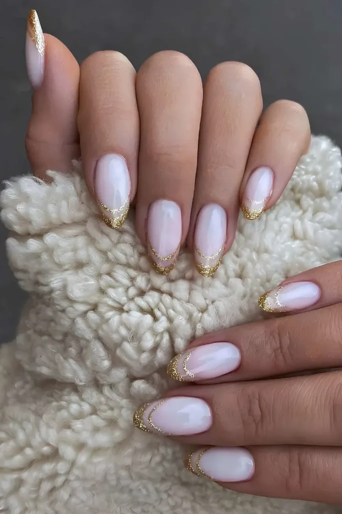 Gold Glitter Double French Mani for a Luxe Finish