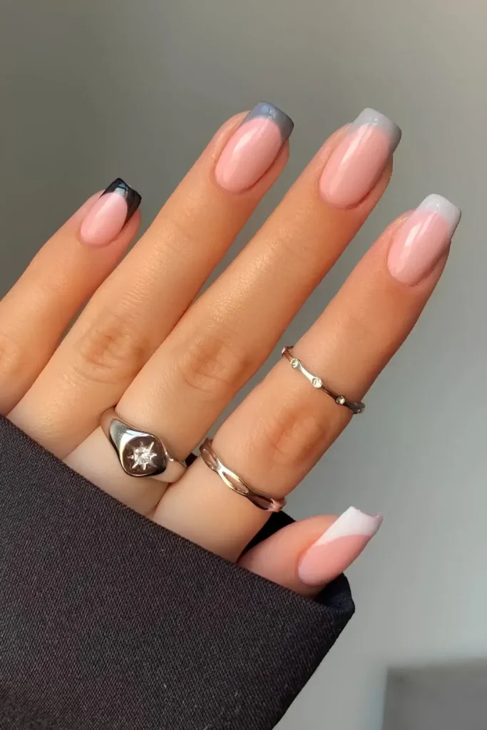 Gray Gradient French Manicure With a Soft Seamless Blend