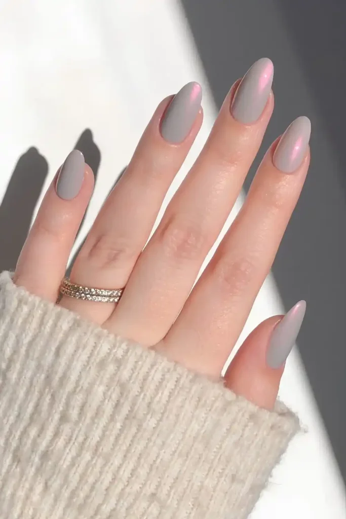 Gray Mani With a Pink Satin Finish That Looks Luxurious