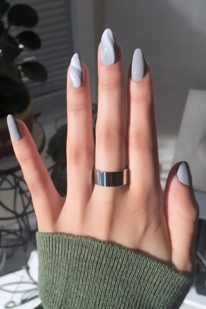 Gray Nails With Stripe Accents for a Sleek Modern Look
