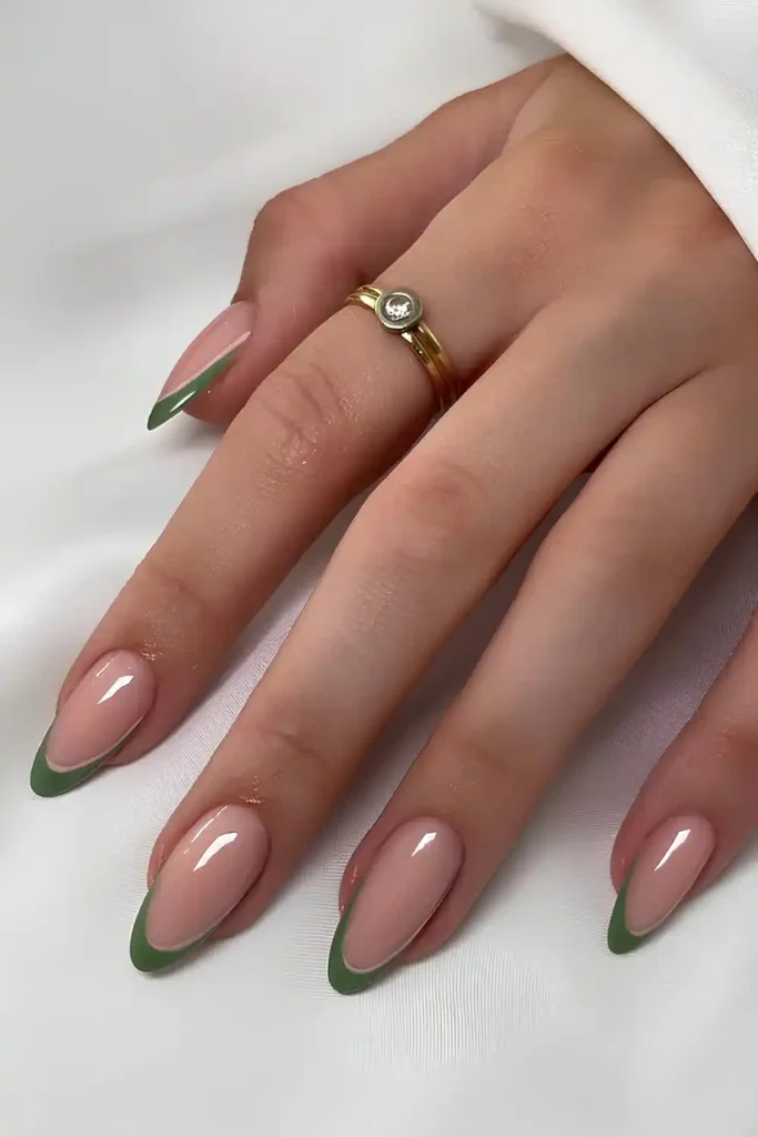 Green French Tip Manicure for a Fresh Modern Style