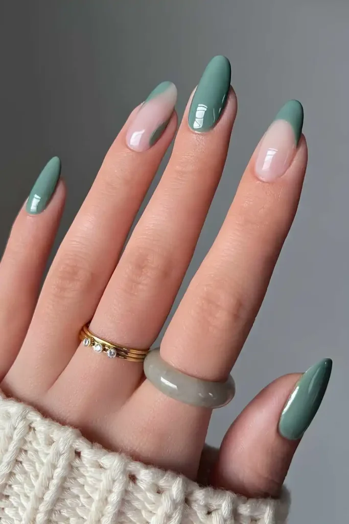 Green Almond Nails With Negative Space Design for a Modern Look