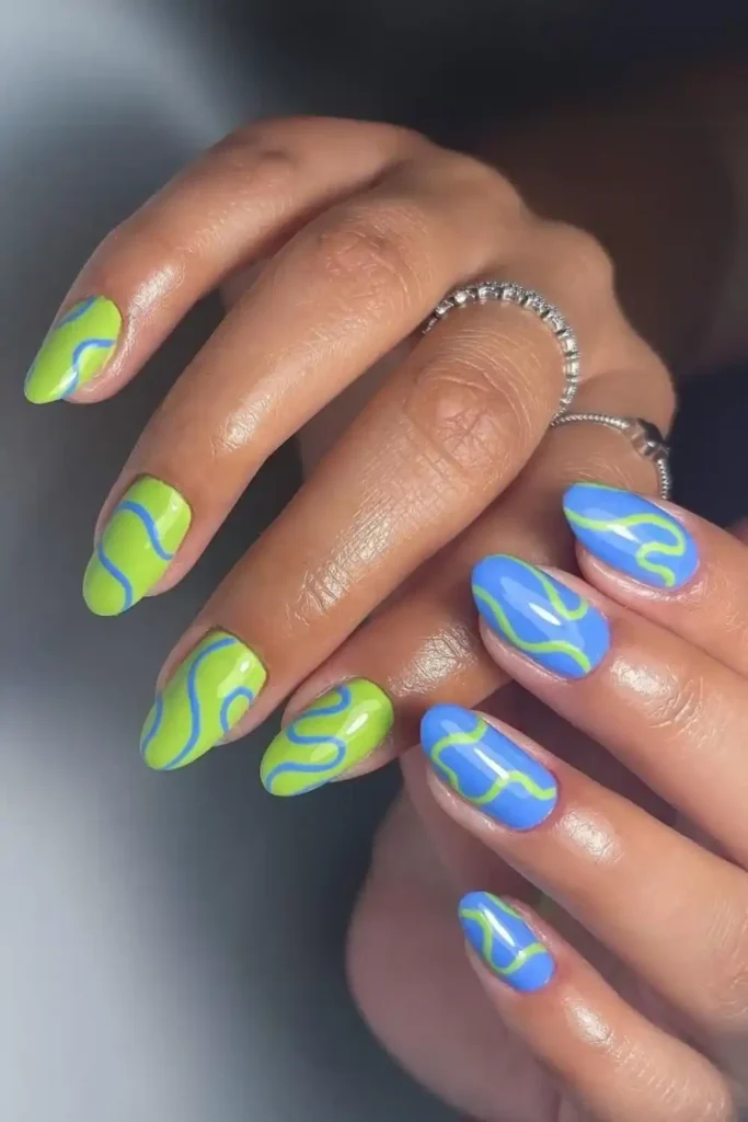 Green and Blue Nails With a Cool Color Combination