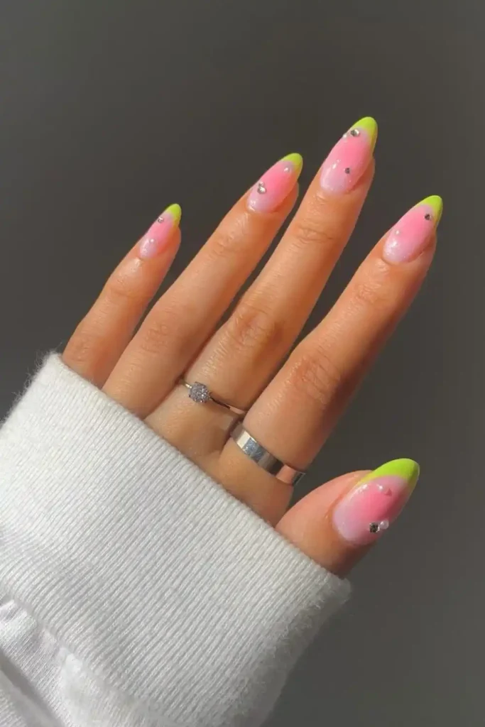 Green and Pink Watermelon Nails Perfect for Summer