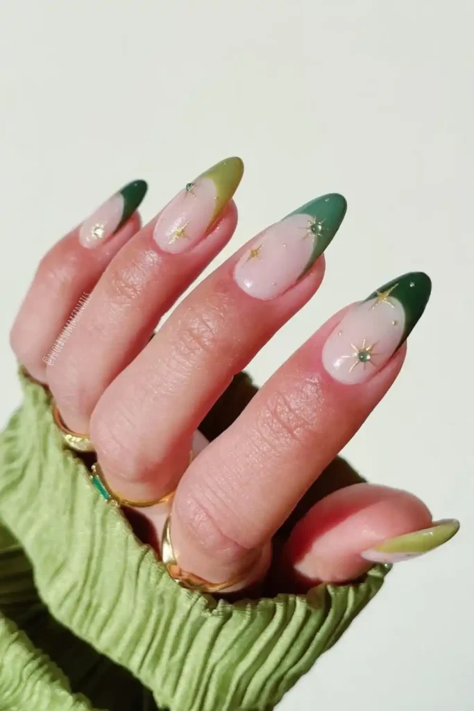 Green Celestial Nails That Look Magical