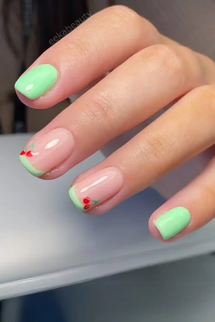 Green Cherry Nails for a Cute Fruity Manicure