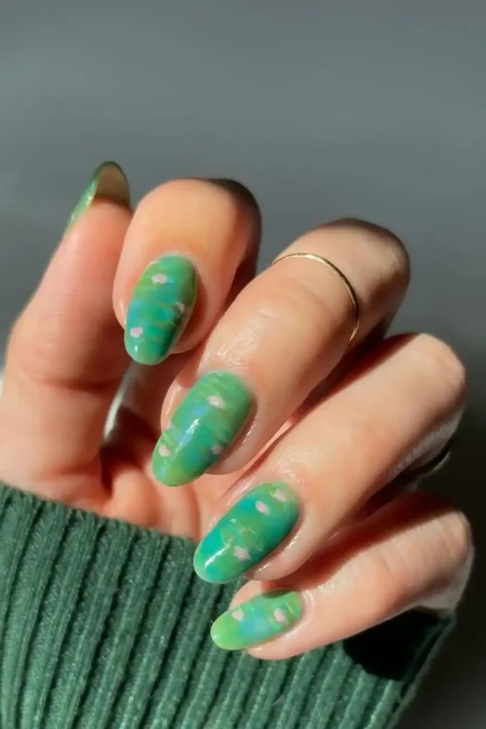 Green Floral Mani With Beautiful Bloom Details