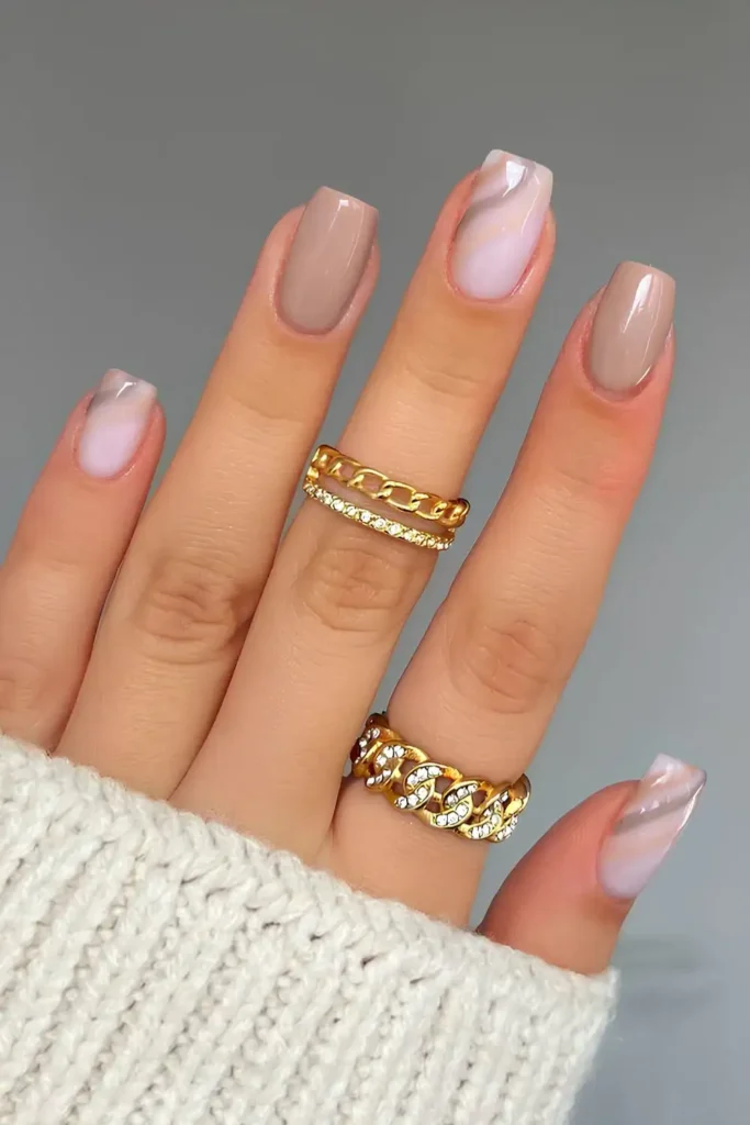 Greige Mani With Accent Swirl Art