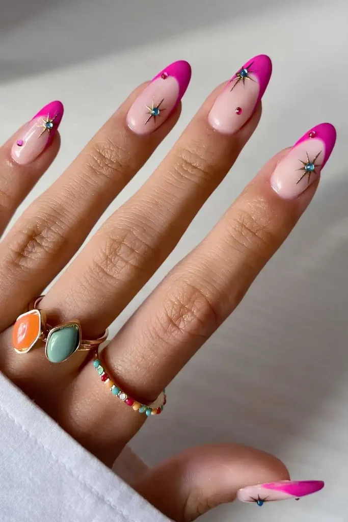 Hot Pink French Mani With Celestial Art That Looks Magical