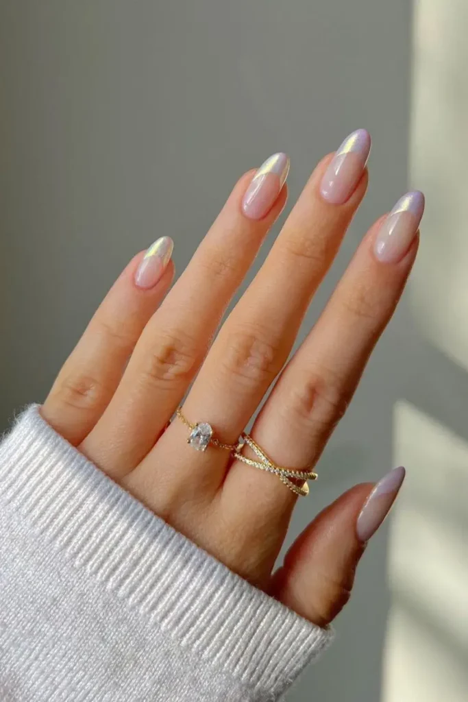 Iridescent French Tip Nails With a Dreamy Shimmer Finish