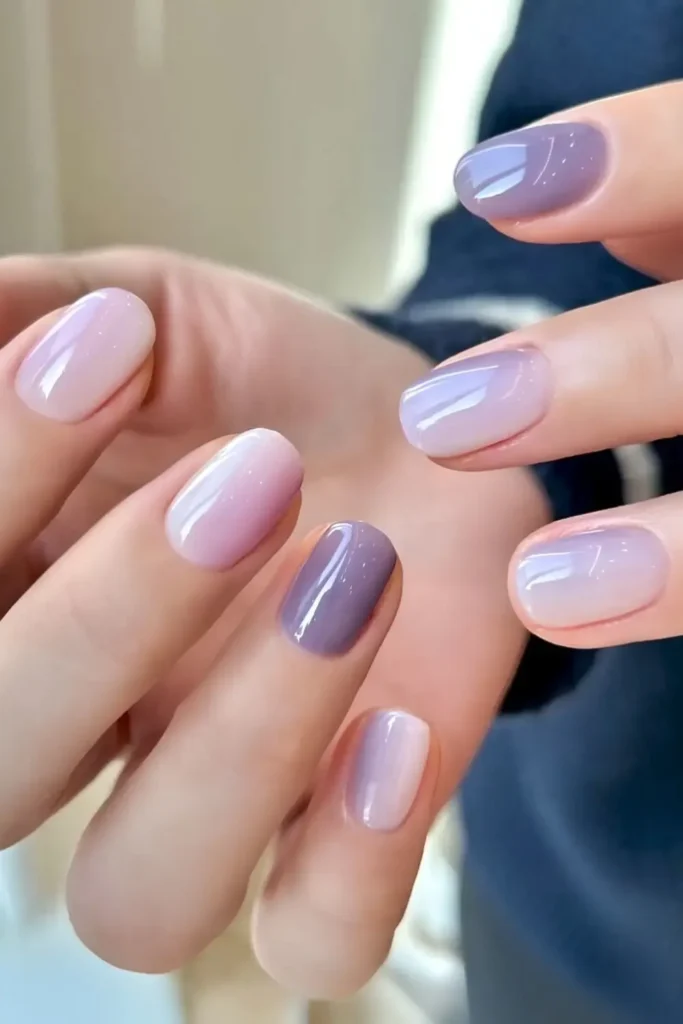 Lavender and Lilac Gradient Nails With a Soft Blend