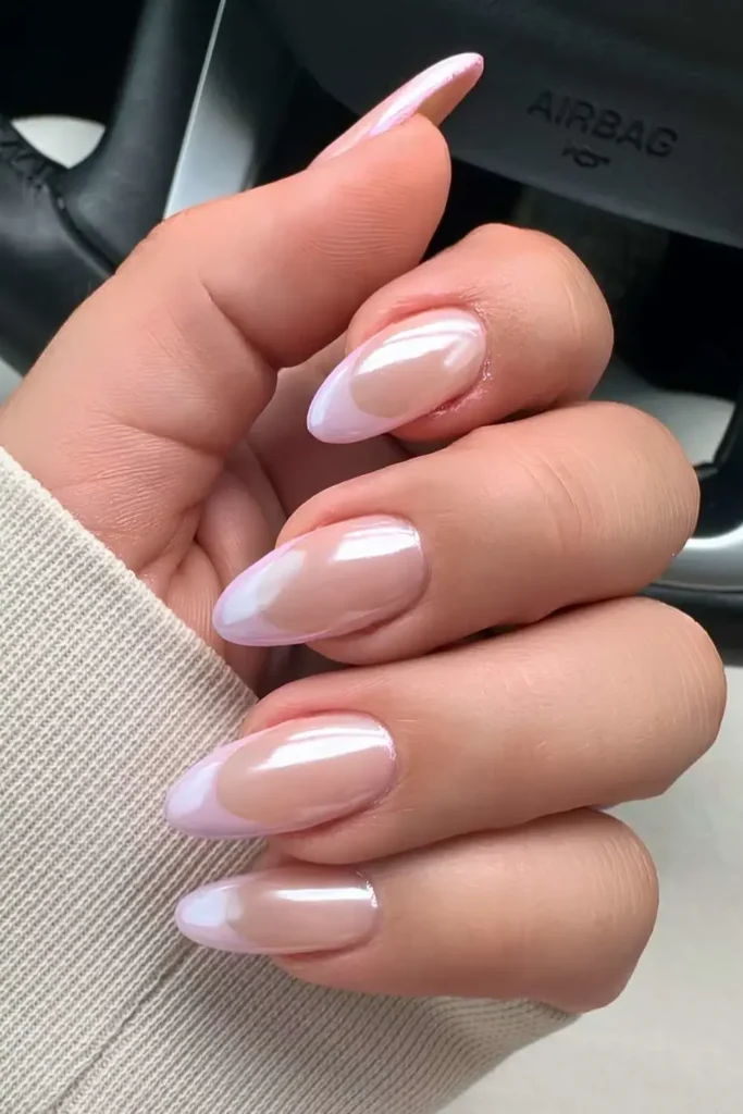 Lavender Chrome French Manicure for a Chic Elegant Look
