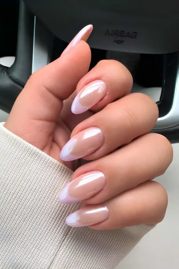 Lavender Chrome French Tip Nails With a Stunning Mirror Finish