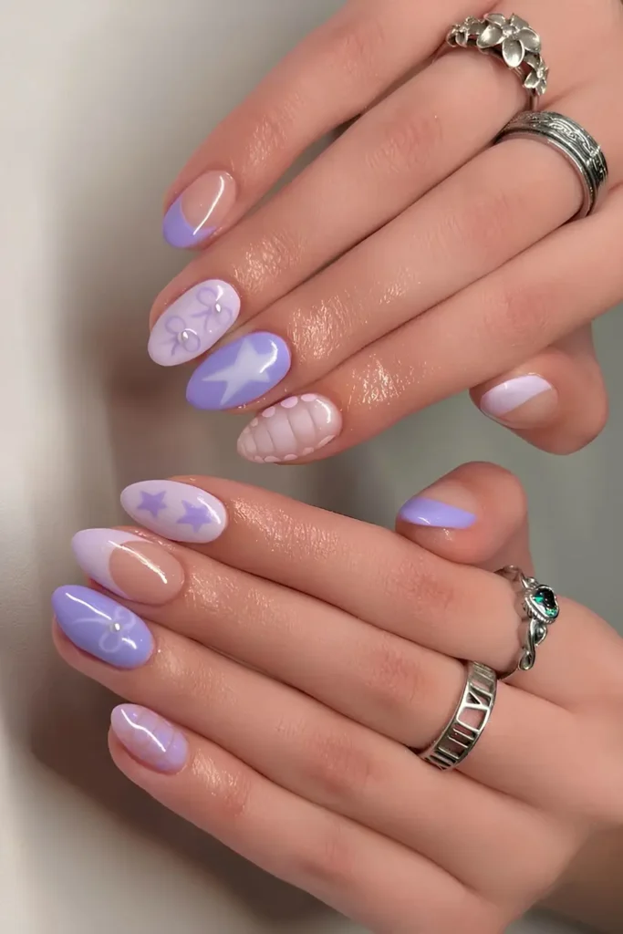 Lavender Mix and Match Nails for a Trendy Style