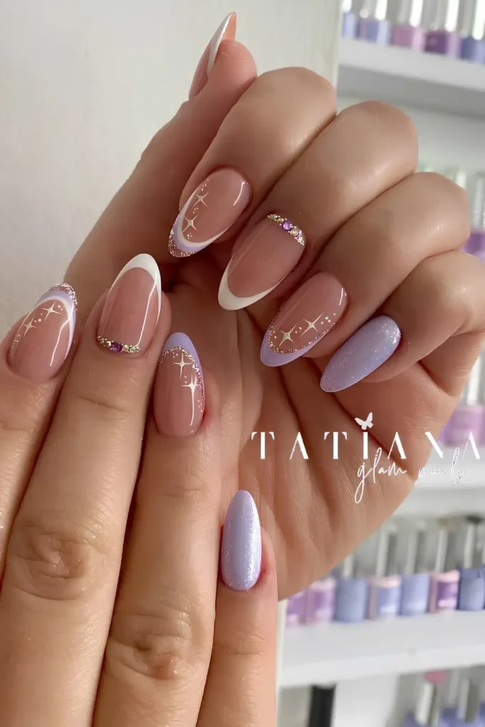 Lavender Nails With Gems and Glitter That Sparkle Beautifully