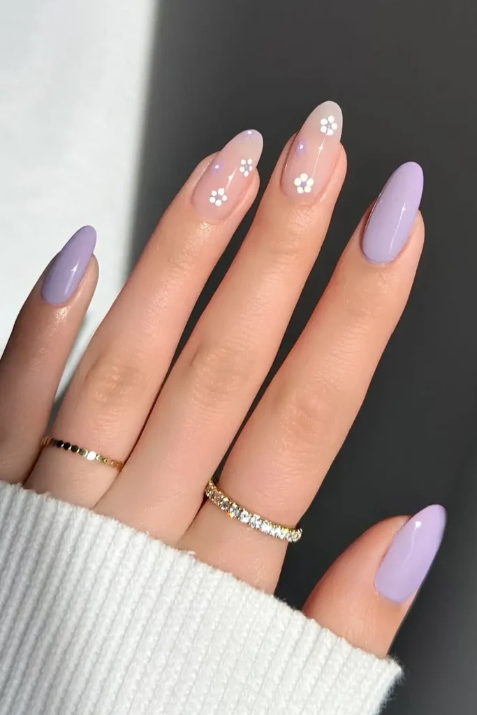 Lavender Nails With Tiny Flowers for a Delicate Look