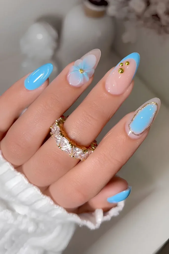 Light Blue 3D Floral Nails That Make a Beautiful Statement