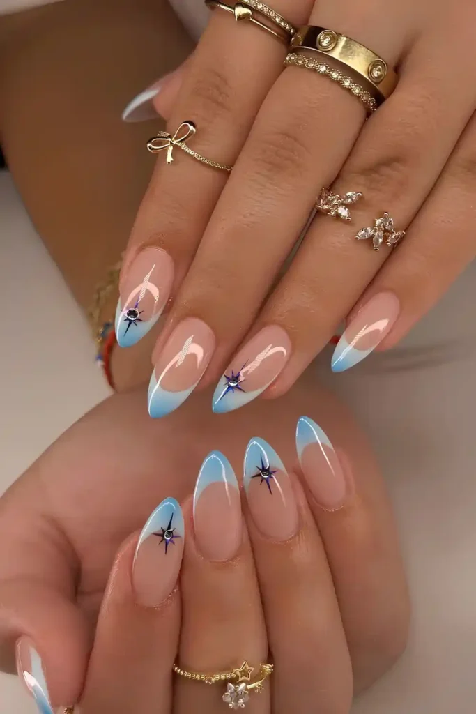 Light Blue French Mani With Aura Effect for a Soft Glow