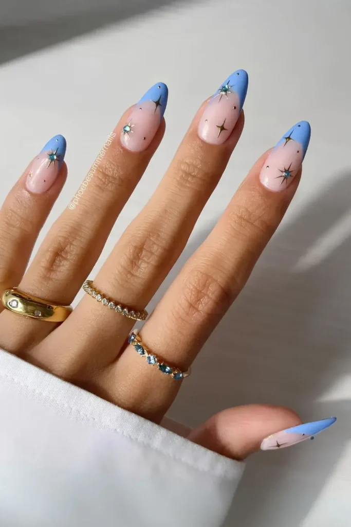 Light Blue French Mani With Celestial Charms You'll Love