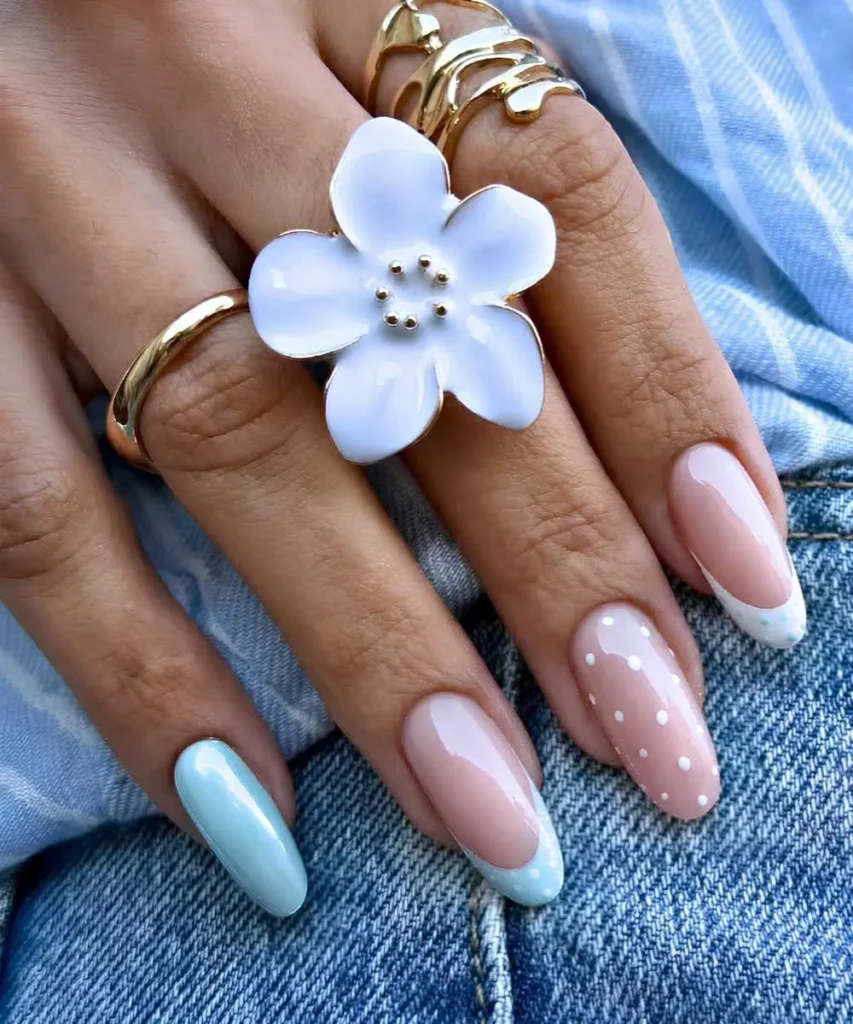 Light Blue and White Polka Dot Nails That Look Cute and Playful