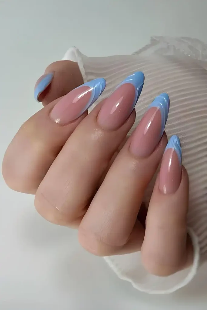 Light Blue French Mani With Sculpted Swirls for a Luxe Finish