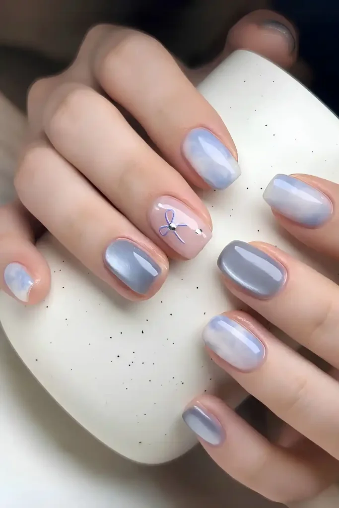 Light Blue Nails With Marble and Glass Effect That Look Mesmerizing