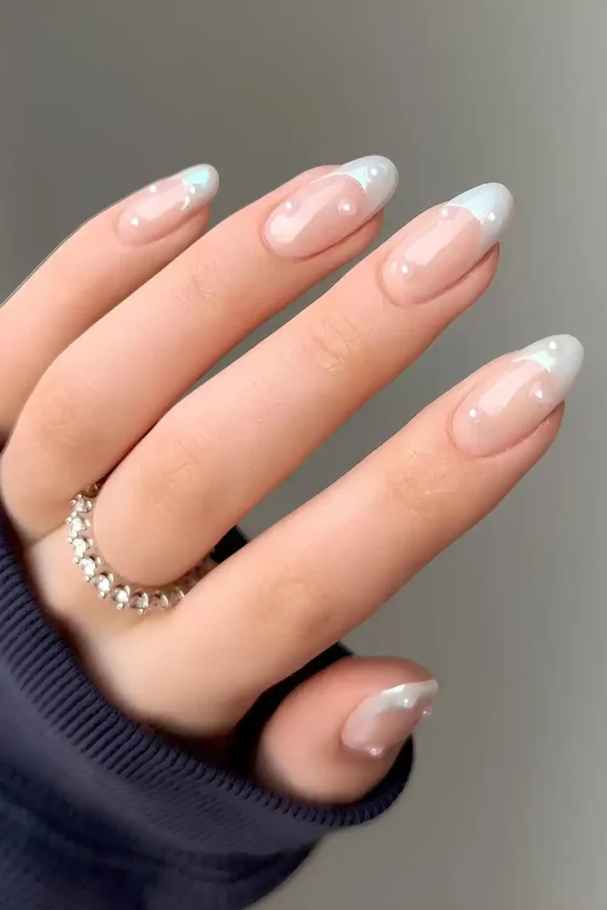 Light Gray French Mani With Pearls for a Timeless Elegant Look