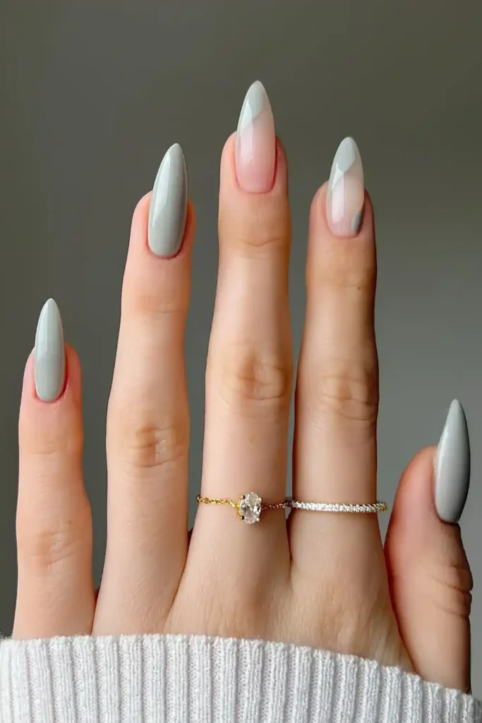 Light Gray Negative Space Nails With a Minimalist Touch