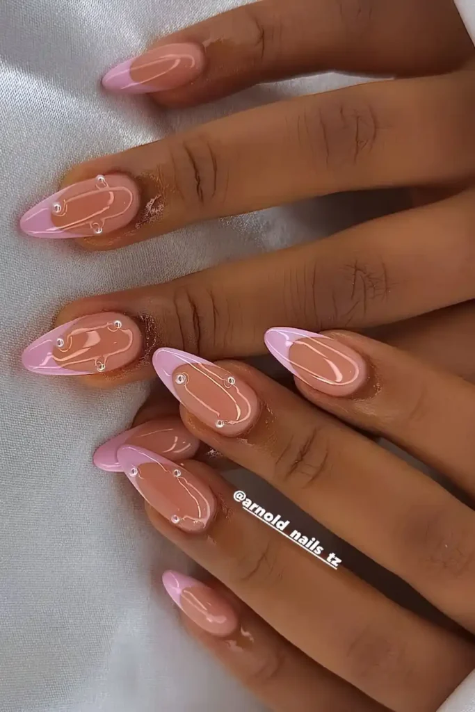 Light Pink French Mani With Pearls for a Timeless Chic Look